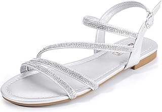 Rhinestone Strappy Sandals for Women Dressy Summer Glitter Flat Sandals ...