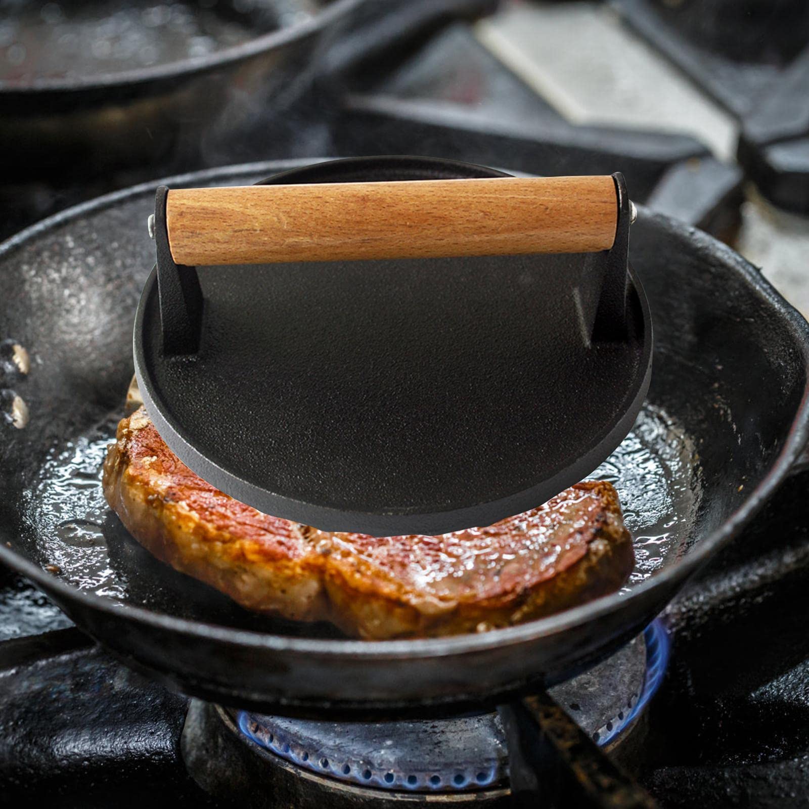 Grillpresse aus Schwerem Holzgriff Steakfleischpresse Burgerpatty Maker Form Ausgewogene Gewichtslage für Outdoor Küche