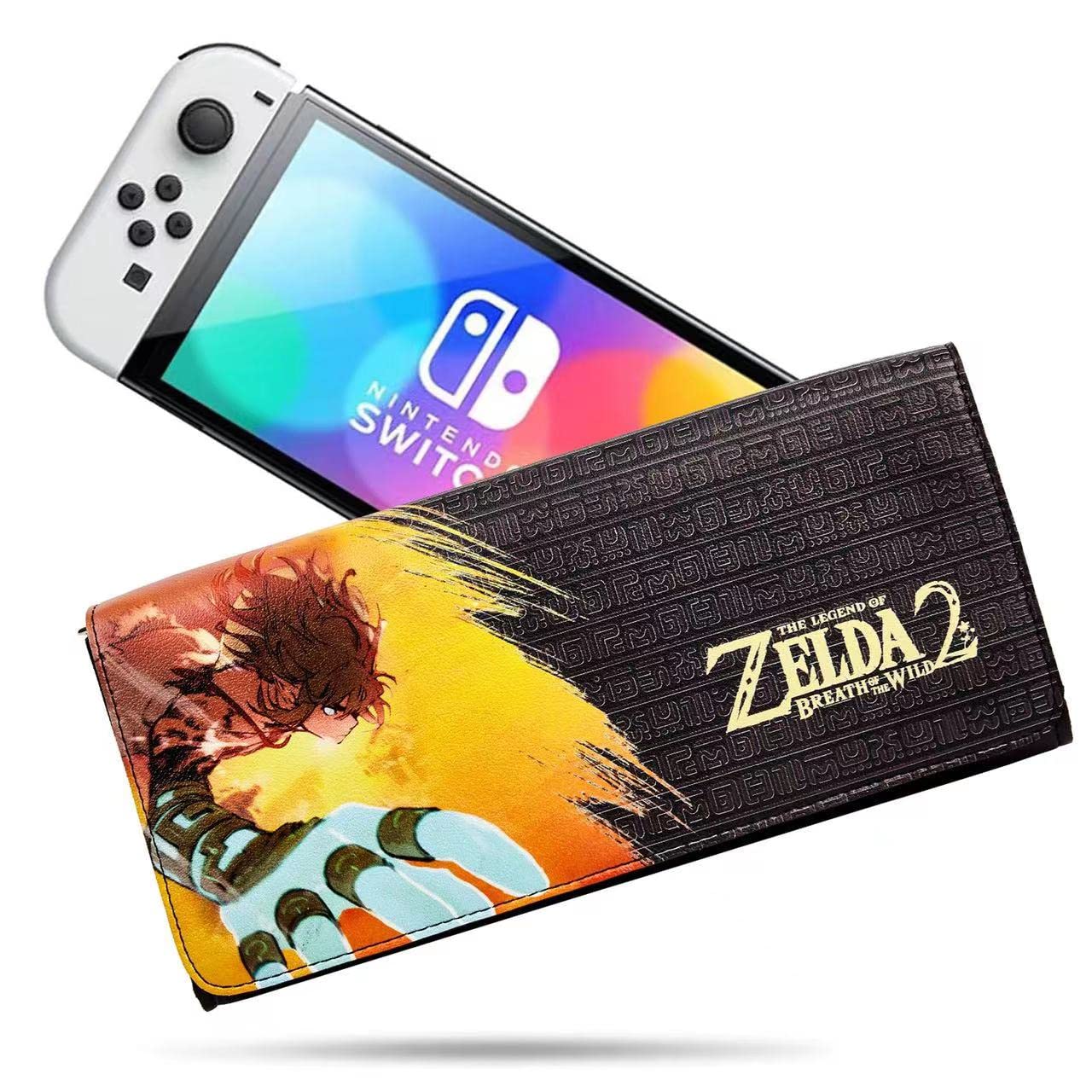 Switch Case Compatible with Nintendo Switch Zelda and Switch OLED，Leather Travel Carrying case bag with Game Holder（The Legend of Zelda: Tears of the Kingdom）