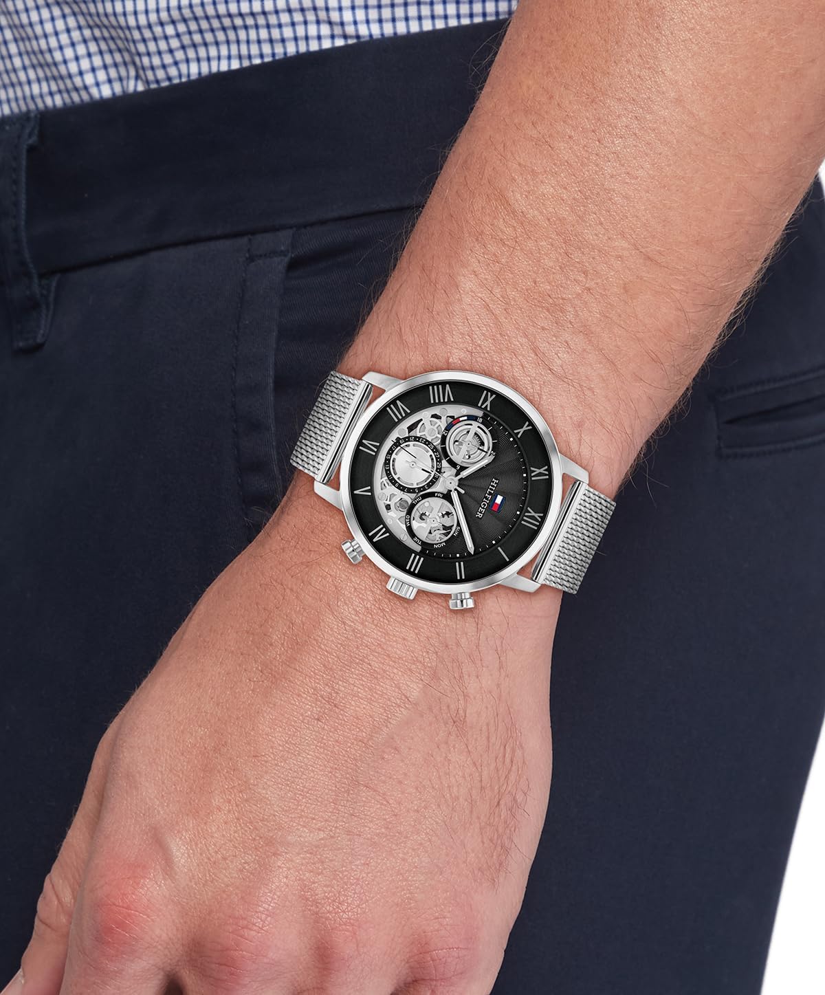 Tommy Hilfiger Men's Multifunction Quartz Watch – Classic Roman Numerals, Open-Heart Dial, Modern Dress Watch, Gift for Him