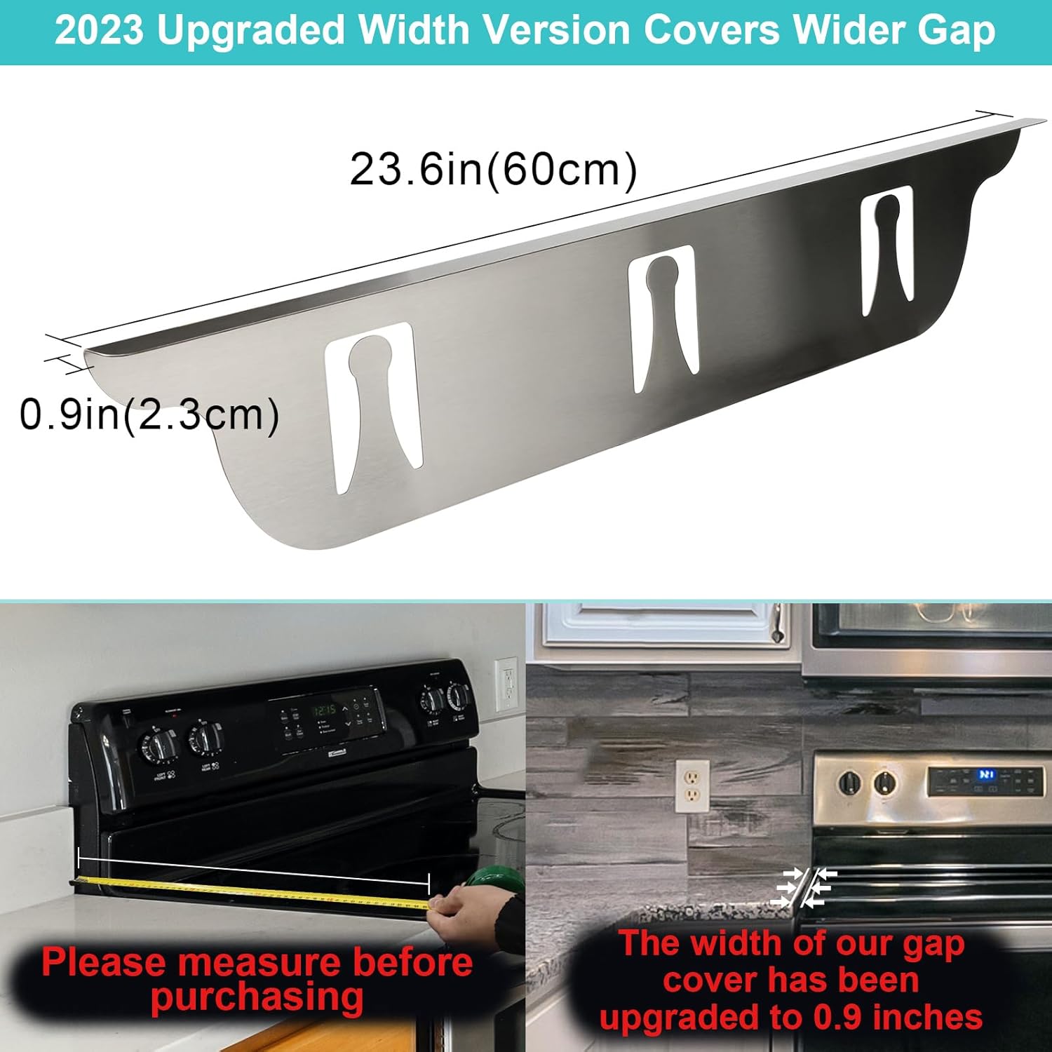 Stove Gap Covers - Stainless Steel, Kitchen Stove Counter Gap Cover Oven Gap Cover, Heat Resistant & Easy to Clean Stove Gap Filler, Upgraded Wider Top Suitable for Wider Stove & Counter Gaps (23.5")