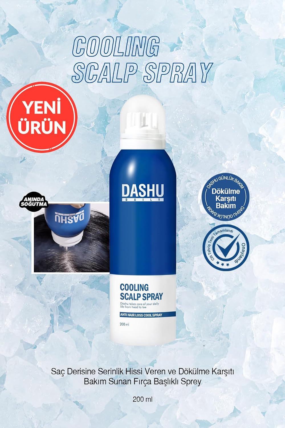Dashu, Serinlik Hissi Veren ve Dökülme Karşıtı Bakım Sunan, Fırça Başlıklı Saç Spreyi Cooling Sprey