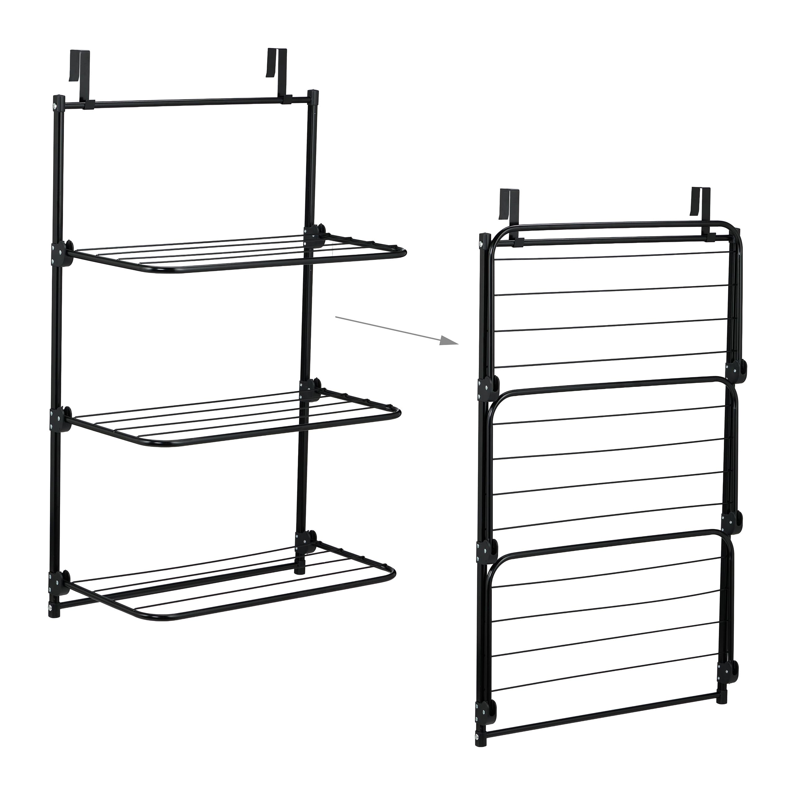 Relaxdays Stendibiancheria da Doccia, Stendino da Appendere Porta, Termosifone, 95x58x31 cm, Spazio Stendere 10 m, Nero