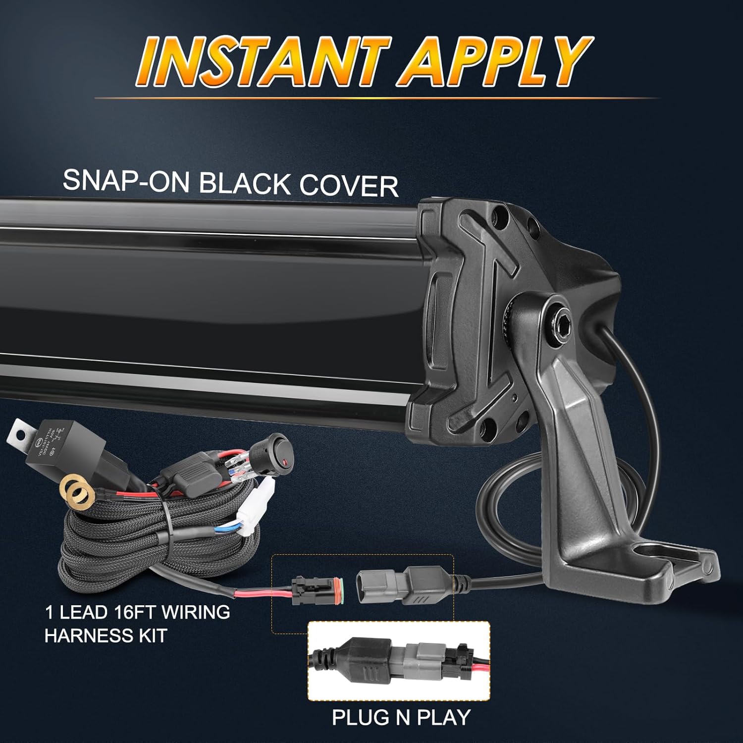 20'' LED Light Bar with Wiring Harness and Black Cover, RFROAD LIGHTING 350W Triple Row Combo Off-Road LED Driving Light LED Work Light Bar for Truck Pickup SUV ATV UTV Golf Cart Boat, Waterproof