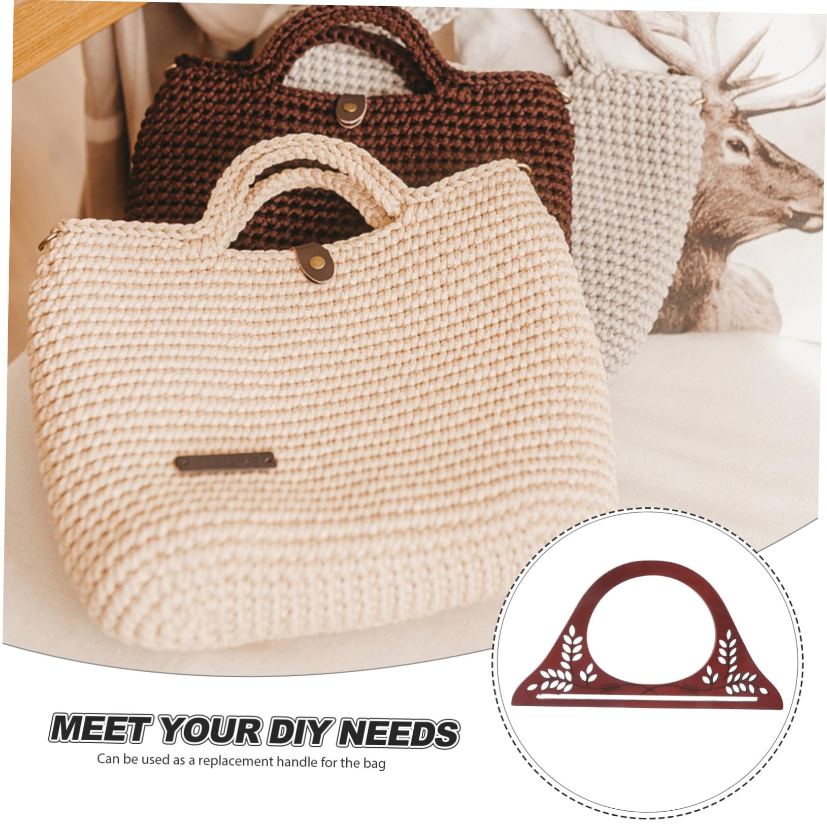Housoutil 4 Piezas Mangos de Madera para Bolsos con Diseño D Asas Resistentes para Bolsos de Crochet y Costura Accesorios de Repuesto Mango Artesanal Decorativo