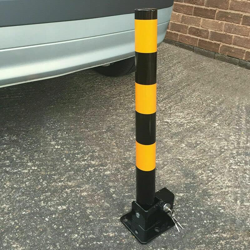 Sbz Heavy Duty Folding Robust Security Parking Post Driveway Bollard Lock + 3 Keys, Yellow
