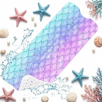 Bathtub Shower Mat 40X16 Inch, Non-Slip, for Toddler, Mermaid Fish