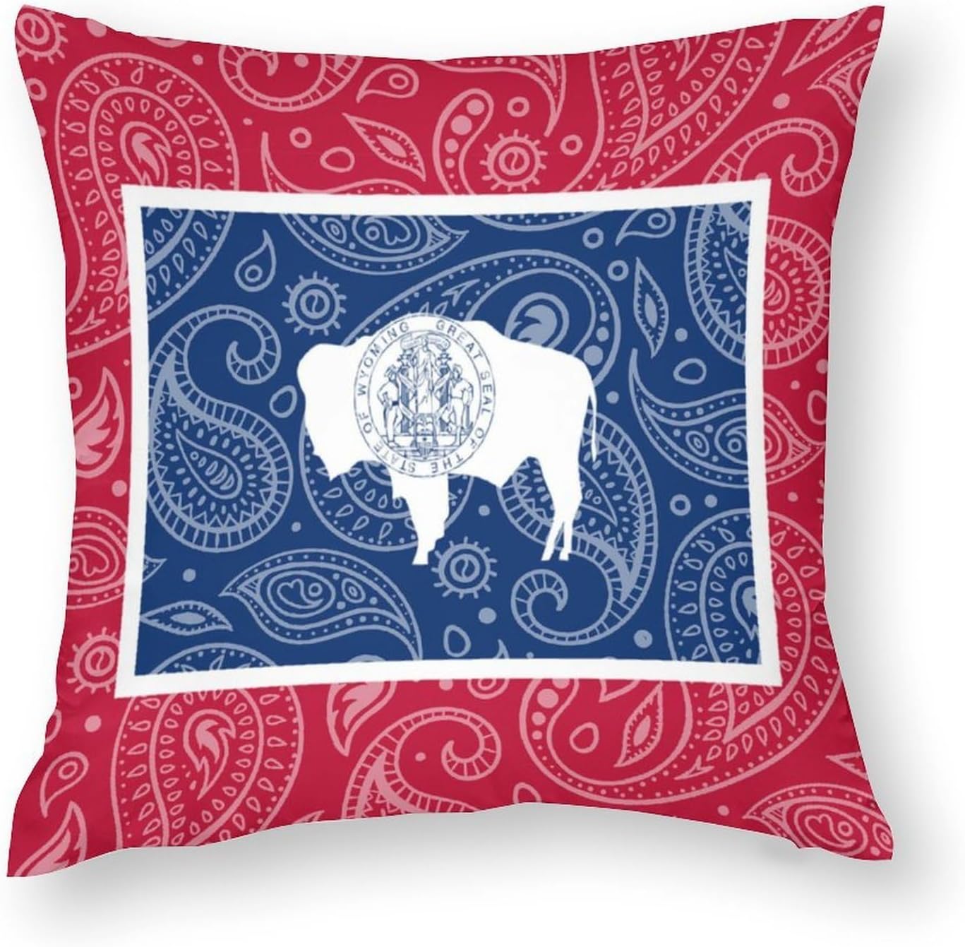 Wyoming State Flag Paisley Pattern Printed Throw Pillow Case 4 Pcs Soft Pillowcases Pillows Covers Sofa Bed Decor 12/14/16/17/18/20/22/24/32 Inches
