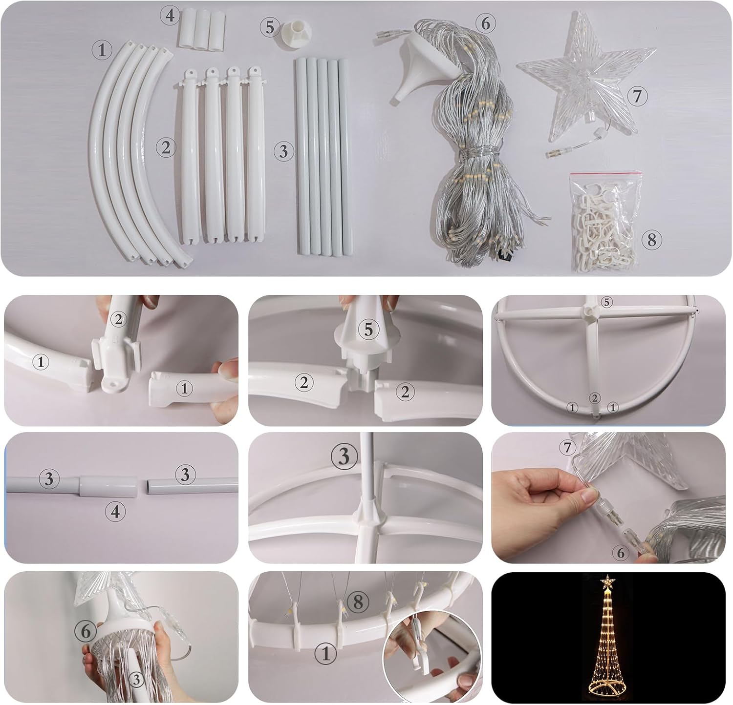 Fanshunlite 5FT Cone Tree Lights, 271 LED Warm White Spiral Tree with 8 Modes Show, Halloween and Christmas Indoor Outdoor Atmosphere Decor for House Porch Garden Patio Yard Wedding Dinner Party