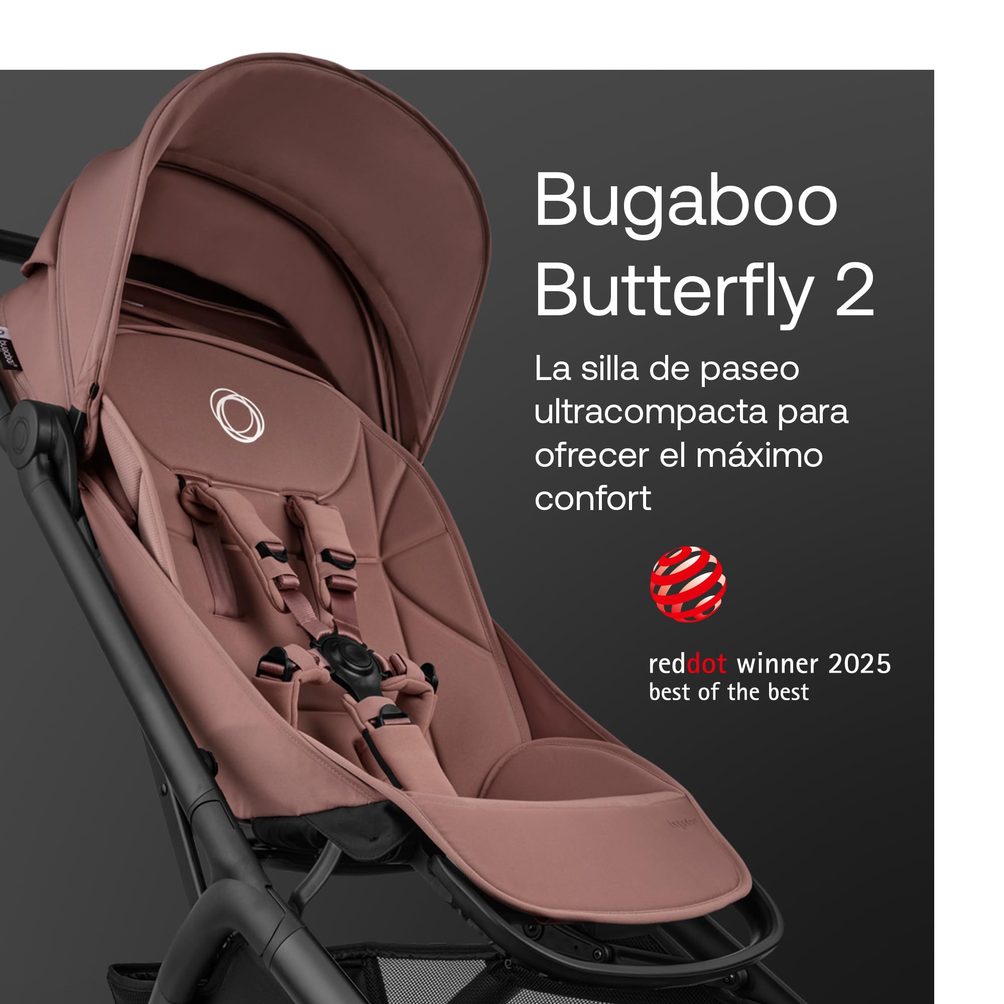 Bugaboo Butterfly 2 Silla de Paseo de Viaje – Pack con Barra de Seguridad y Cubierta para Lluvia – Ligera, Plegable a Una Mano y Asiento Reclinable, de 6 meses a 4 Años – Dusty Pink
