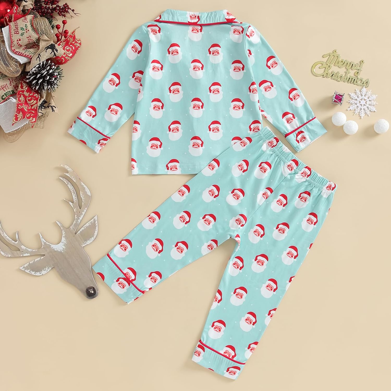 Toddler Girl Boy Christmas Pajamas Santa Claus Button Down 2 Piece Pajama Set Little Kids Christmas Pjs Nightgown