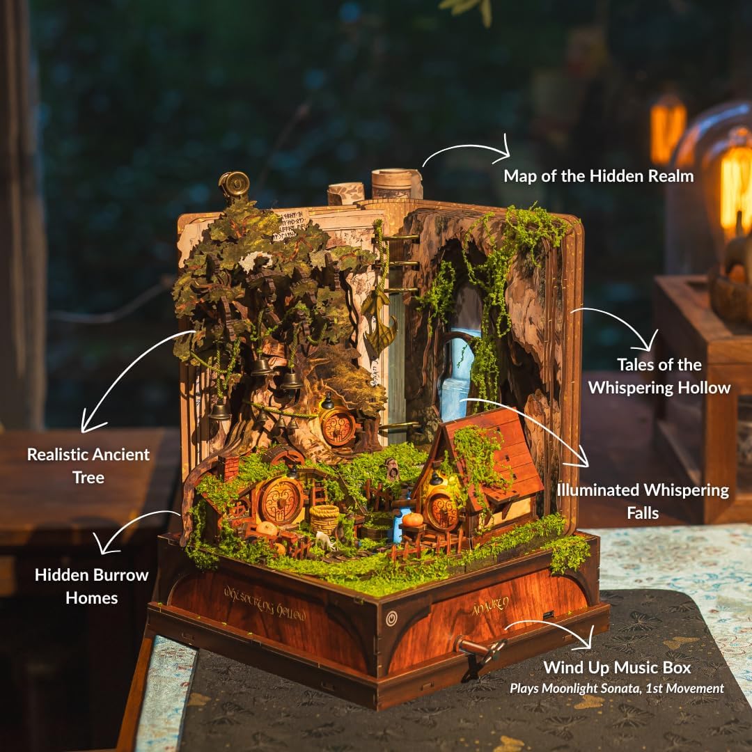 Anavrin Whispering Hollow Miniature House Kit for Adults, Teens, and Book Lovers, Bookshelf Insert Library Decor, Creative Gift for Family, Friends, and the Elderly