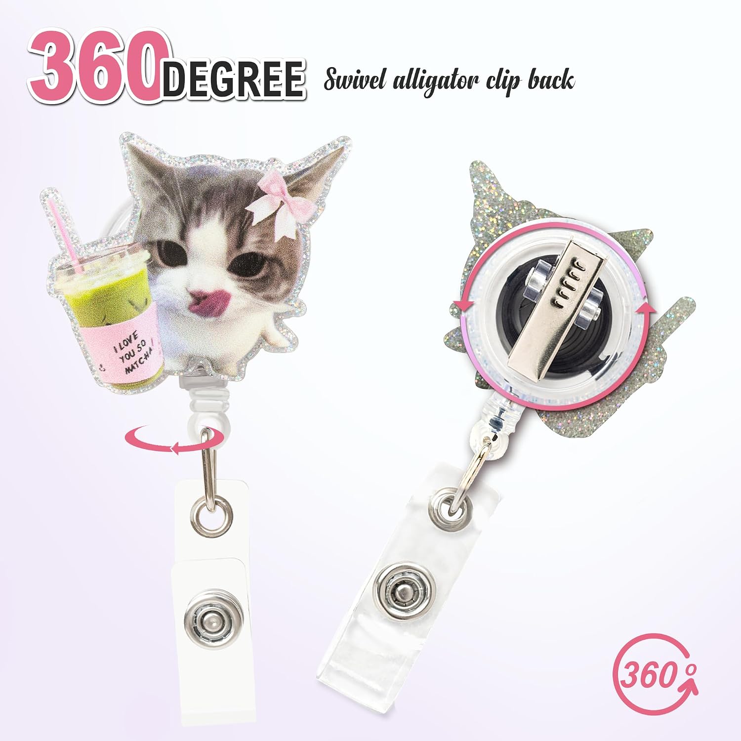 Cute Cat Matcha Badge Reel Retractable for Nurse Nursing RN CNA LPN – Funny Cat Meme ID Badge Holder with Alligator Clip & 24” Nylon Cord image 2