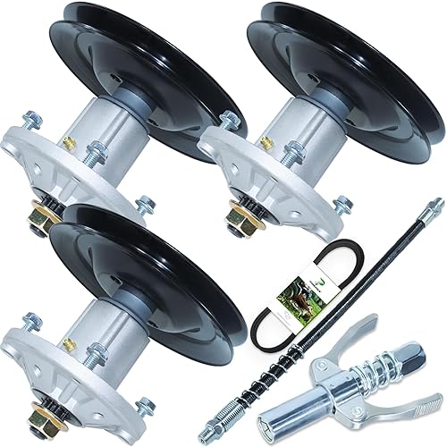 Paquete de 3 conjuntos de husillo GY21099 con polea GX21381 GX21395 correa que reemplaza a John Deere GY20592, GY20867, GY21099, GX21381 para John