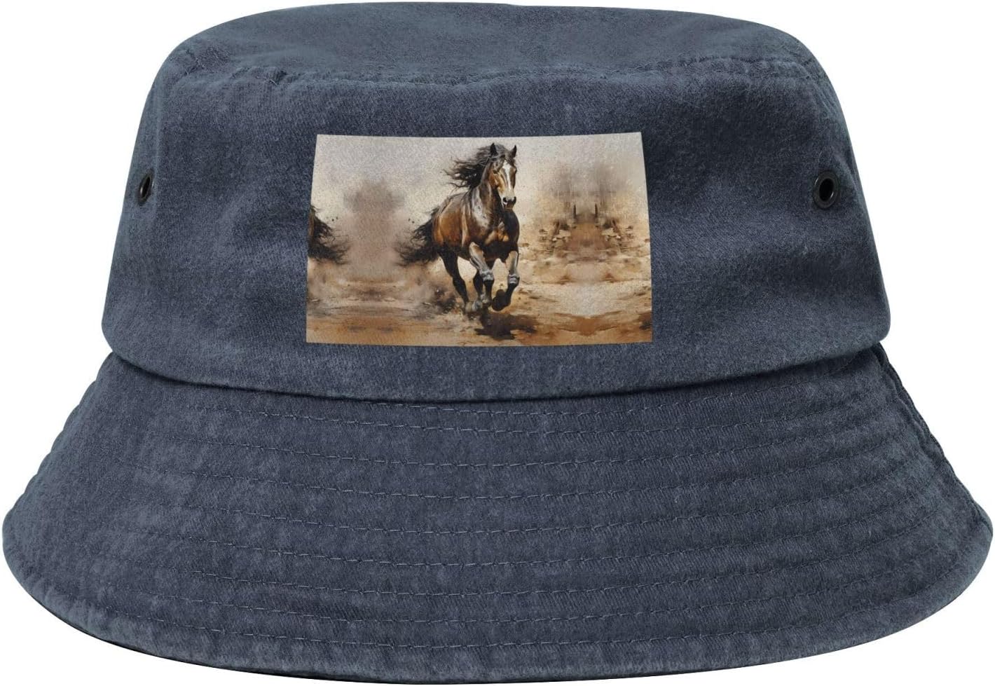 Western Horse Printed Cowboy Fisherman hat, Suitable for Outdoor Fishing Beach Party Fisherman hat Hip-hop hat, Navy Blue
