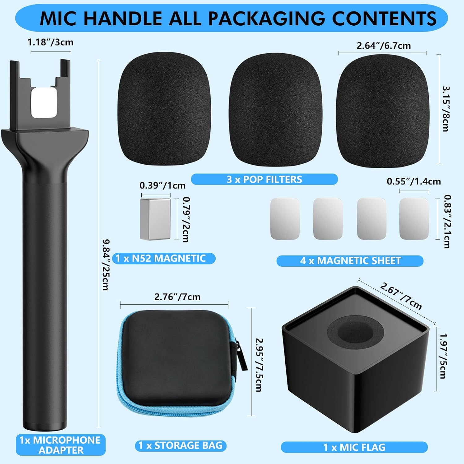 Mic Handle for DJI/DJI Mini/3, Microphone Holder for Rode Wireless GO/Hollyland Lark/Lavalier Mic, Universal Magnetic Mic Stand, Mic Holder with 3 Pop Filter for Vlogging, Interview, Podcast, Reports - Image 4