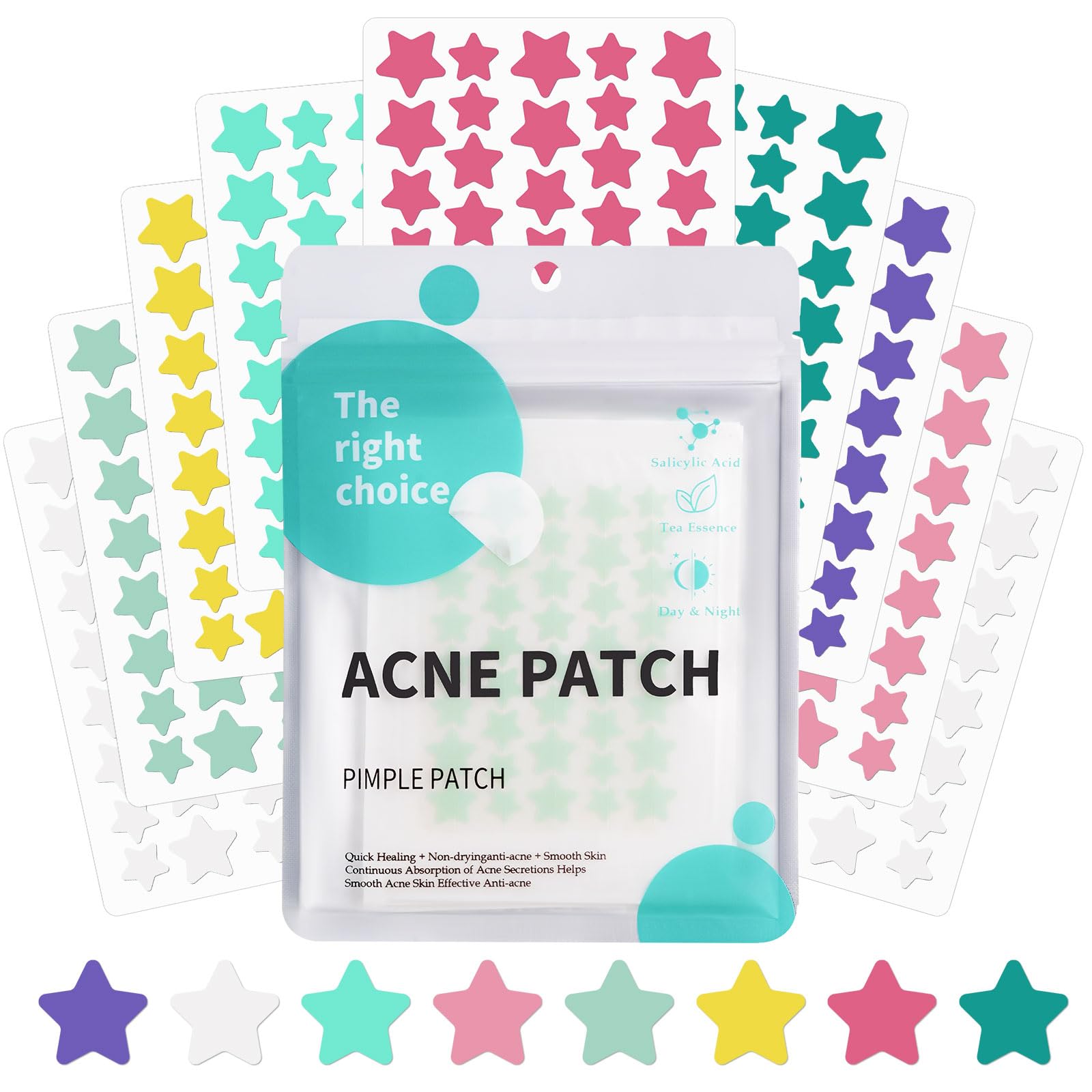 360 Pièces Patch Boutons Acne, 3 Tailles Pimple Patch Star Avec L'huile Tea Tree L'acide Salicylique, Invisibles et Hydrocolloïdes, Imperméables et Respirants, Patchs Étoile pour Jour et Nuit