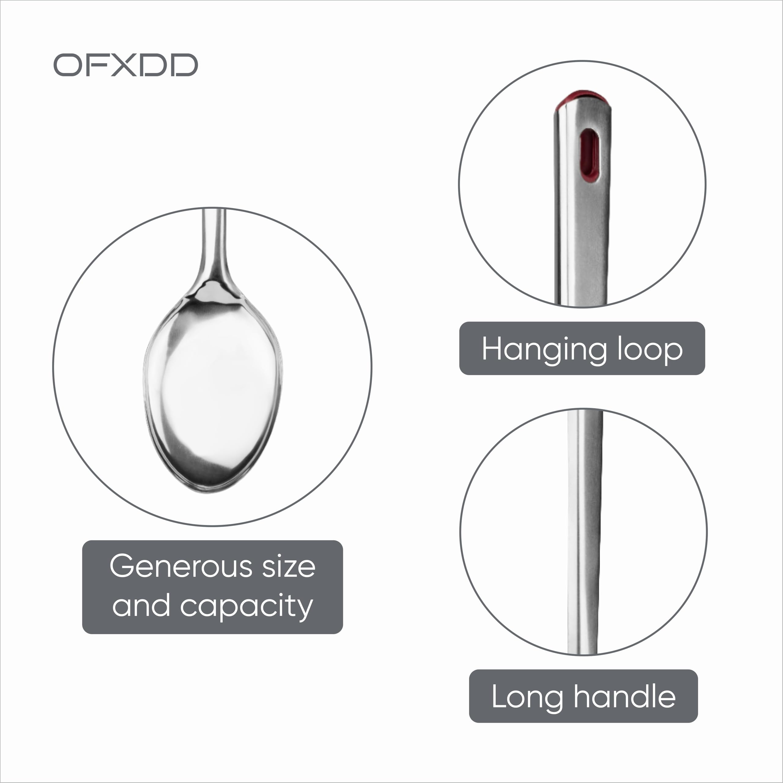 Cuchara para servir buffet, paquete de 6, cucharadas de acero inoxidable, cuchara de cocina de metal con mango largo