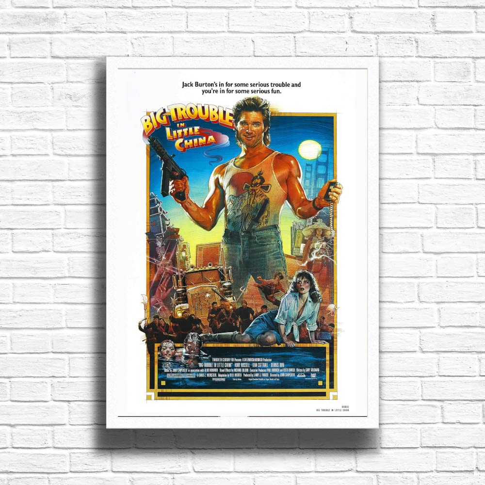 Big Trouble In Little China, 80s Movie Print Vintage Nostalgic Film Poster, A4 and A3 Frame Options, Home, Pub, Café, Bar Decoration Wall Art Print, House gift for movie lovers (A4 Framed (White))