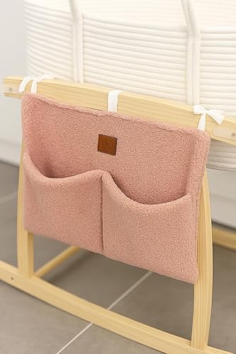 Adm&Eve Organizador de pañales para mesita de noche, material de peluche con 2 compartimentos para portabebés, cuna, cochecito y cambiador, Rosa