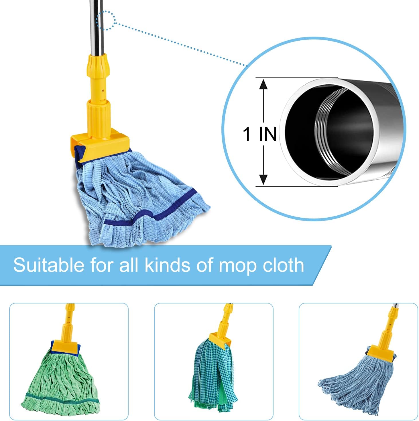 Luvenia Commercial Iron Mop Handle - Professional Mopping Tube 62-inch Adjustable for Industrial & Household Floor Cleaning - Heavy Duty Stick & Mop Head Replacement Holder (Yellow) : Health & Household