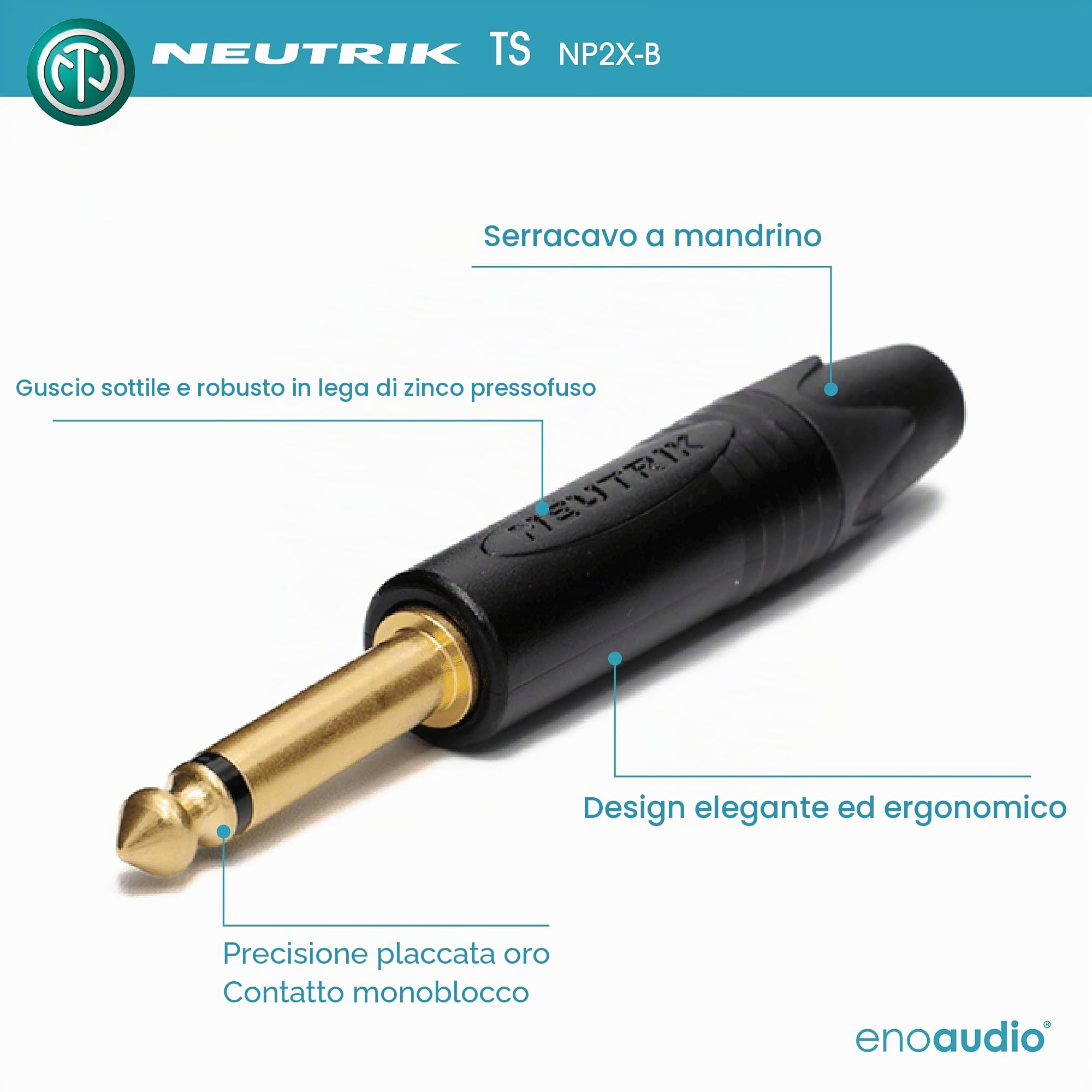 enoaudio Mogami 3368 Chitarra/Basso Cavo professionale | Neutrik Gold Silent Switch TS angolare – TS | HiFi - 3,0 m