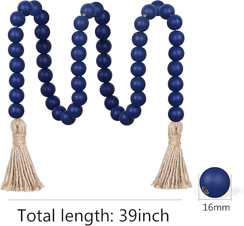 Miniatura 6 de Guirnalda de cuentas de madera de 39 pulgadas con borlas, cuentas de oración versátiles, estilo bohemio y chic para colgar en la pared, decoración