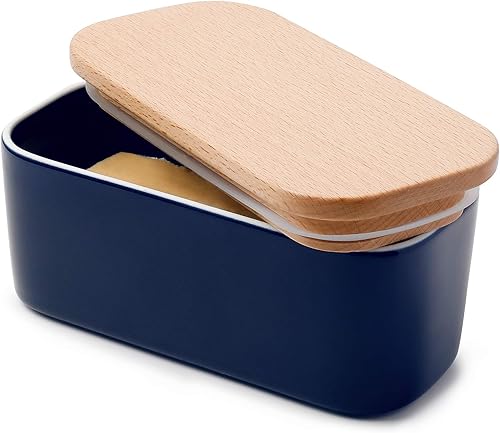 Vista 11 de Mantequera Sweese grande con tapa para encimera, soporte hermético de mantequilla con capacidad para 2 varillas de mantequilla, recipiente de marino