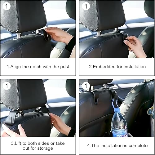 Miniatura 4 de Moly Magnolia Ganchos brillantes para reposacabezas de asiento de automóvil, 4 piezas hechas a mano con diamantes de imitación para bolso de mano,