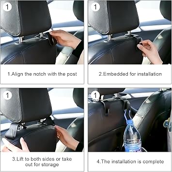 Moly Magnolia Bling Car Seat Headrest Hooks, 4PCS Handcrafted Rhinestones Seat Hanger Organizer for Handbag Purse Scarf, Universal for Cars, Auto Interior Accessories for Women Men (Black)