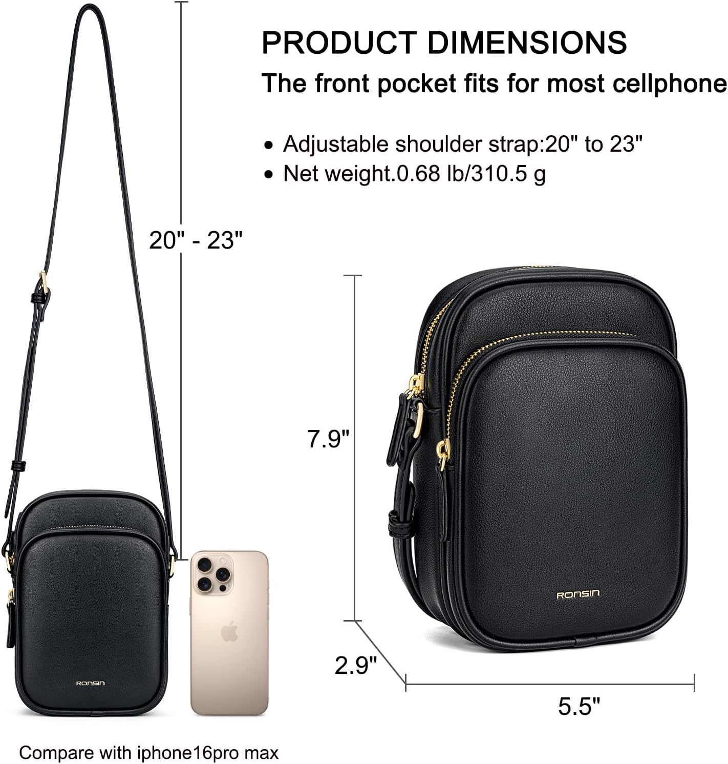 RONSIN Small Crossbody Bags for Women Cell Phone Purse PU Leather Cross Body Purse Handbags with Adjustable Strap - Image 7