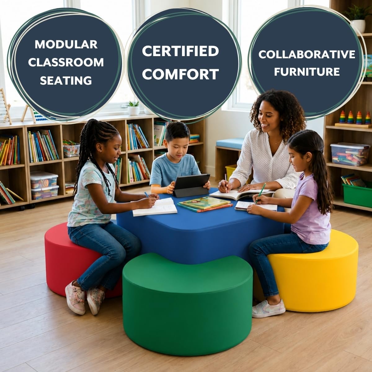 Children's Factory Huddle Hub Kids Table and Chairs Set, Rainbow