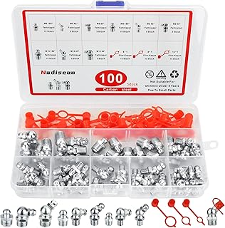 Nadisean 100 Piezas Boquillas de Engrase con Tapas, Engrasador M6 M8 M10, Surtido de Engrasadores de Niquelado, Boquilla...