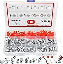 100 Pièce Graisseur m6 m8 m10, Nickelé Filetage Mâle Graisseurs 45°90°180°, Assortiment de Graisseurs avec Couvercle & Boîte en Plastique, Raccords de Graisse pour Équipement Mécanique