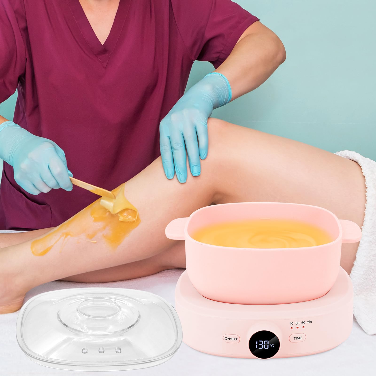 Riscaldatore per cera, depilazione professionale, temperatura regolabile, macchina per cera, depilazione, dispositivo per cera, con temporizzatore, per tutte le perle di cera calda (rosa)