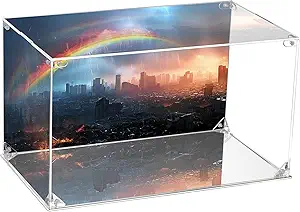 CHILLCASE UV Printed Background Acrylic Display Case with Mirror Base Anime Scene Clear Display Box Stand for Collectible Showcase for Action Figures Models PVC(Rainbow,15.8×9.8×9.8 inch