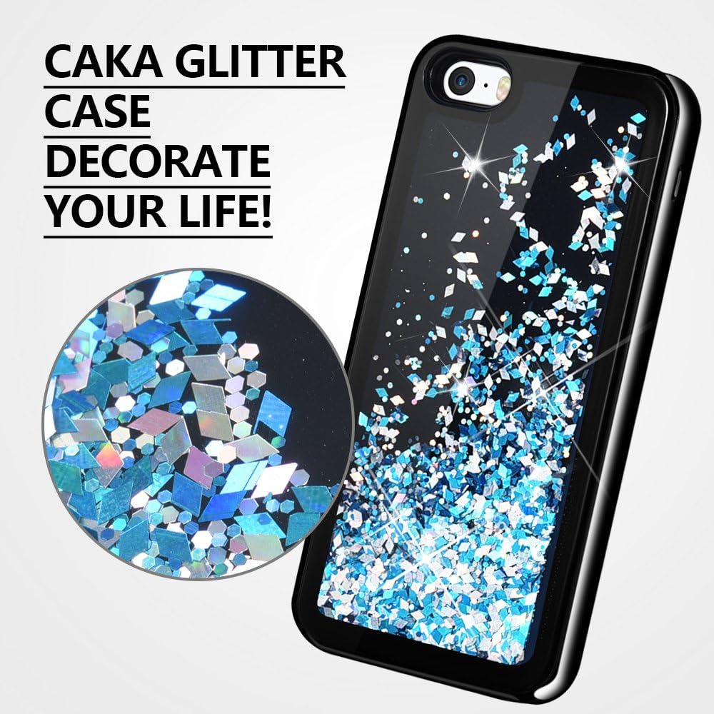 Caka iPhone 5 5S SE Case, iPhone 5S Glitter Case Starry Night Series Bling Fashion Luxury Flowing Liquid Floating Sparkle Glitter Soft TPU Case for iPhone 5 5S SE (Blue)