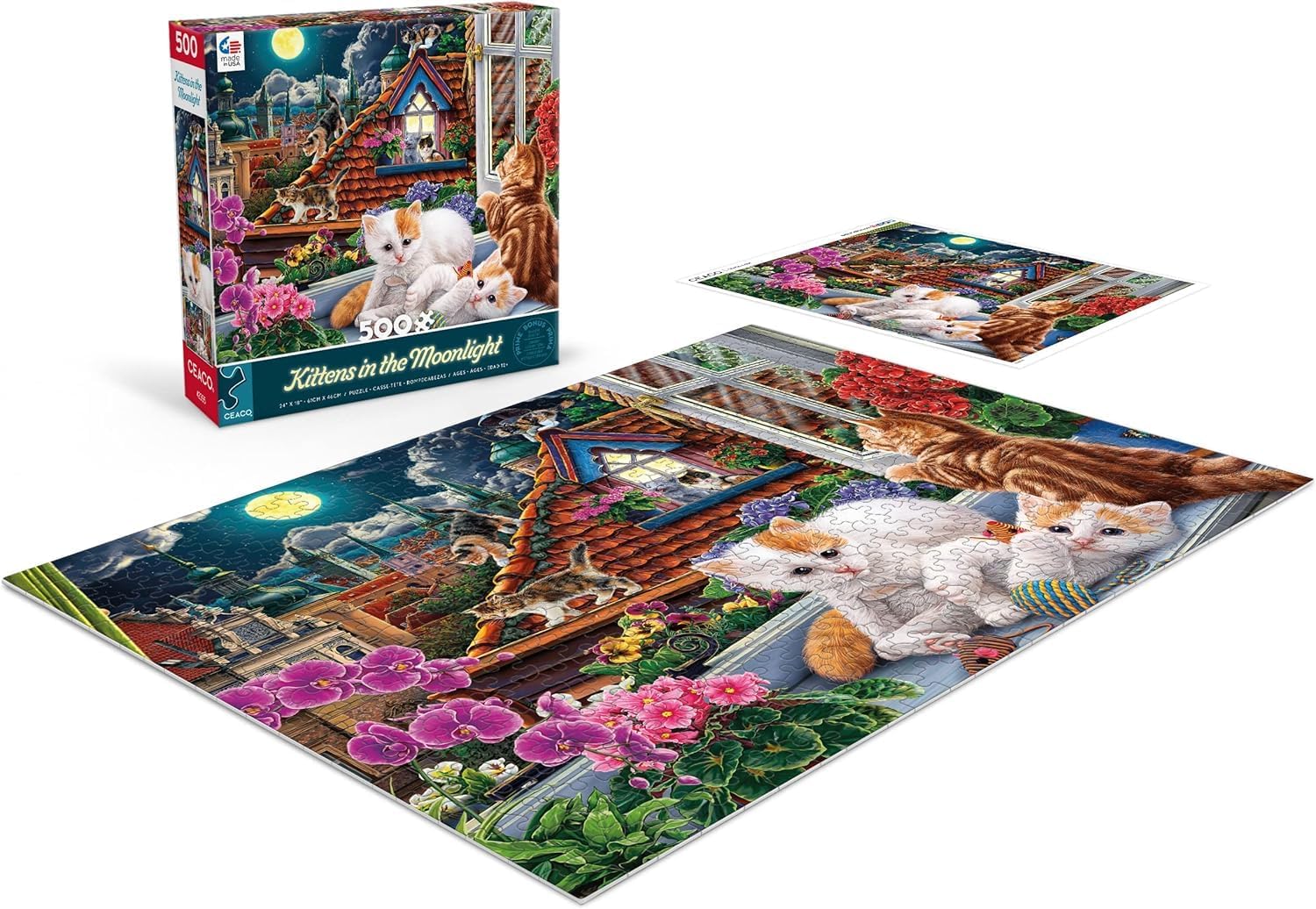 Ceaco - Harmony - Image World - Kittens in The Moonlight - 500 Piece Jigsaw Puzzle