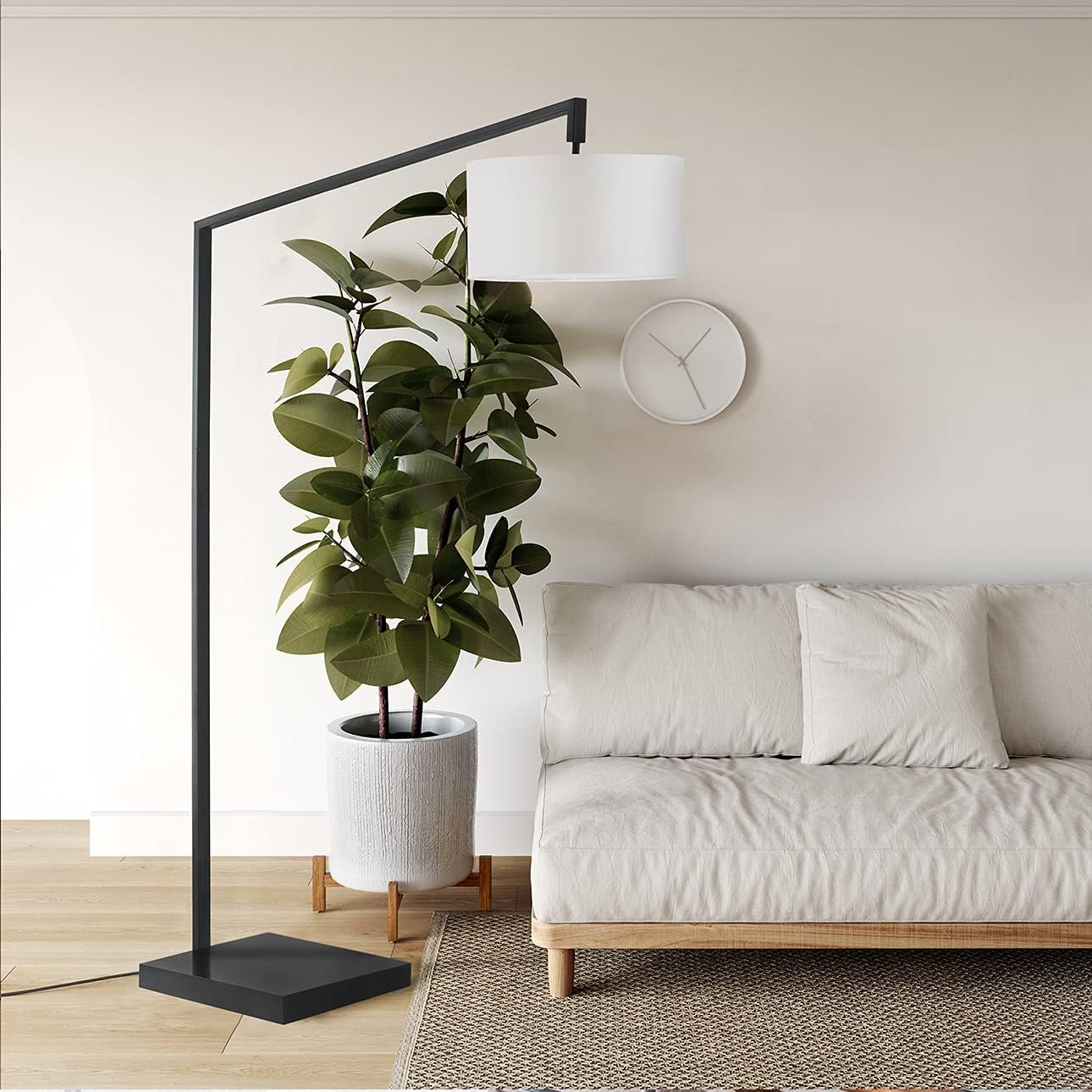 Stretch Chairside Arc Floor Lamp - 75", Matte Black, Step Switch, Rectangular marble base