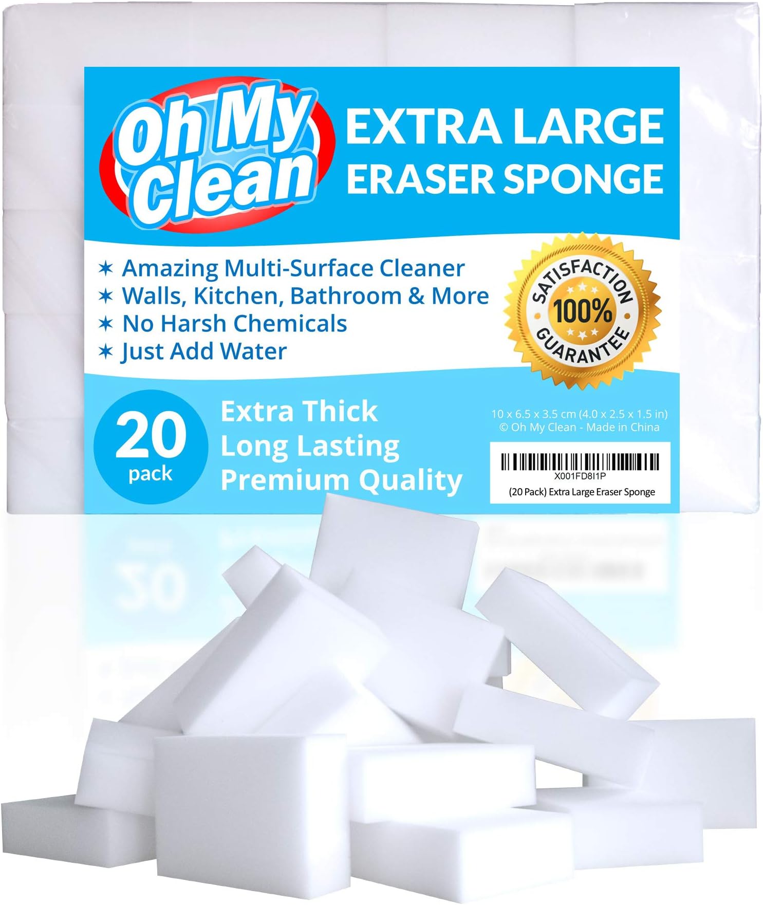 Acrux7 50 Pack Magic Sponge Eraser, Extra Thick Melamine