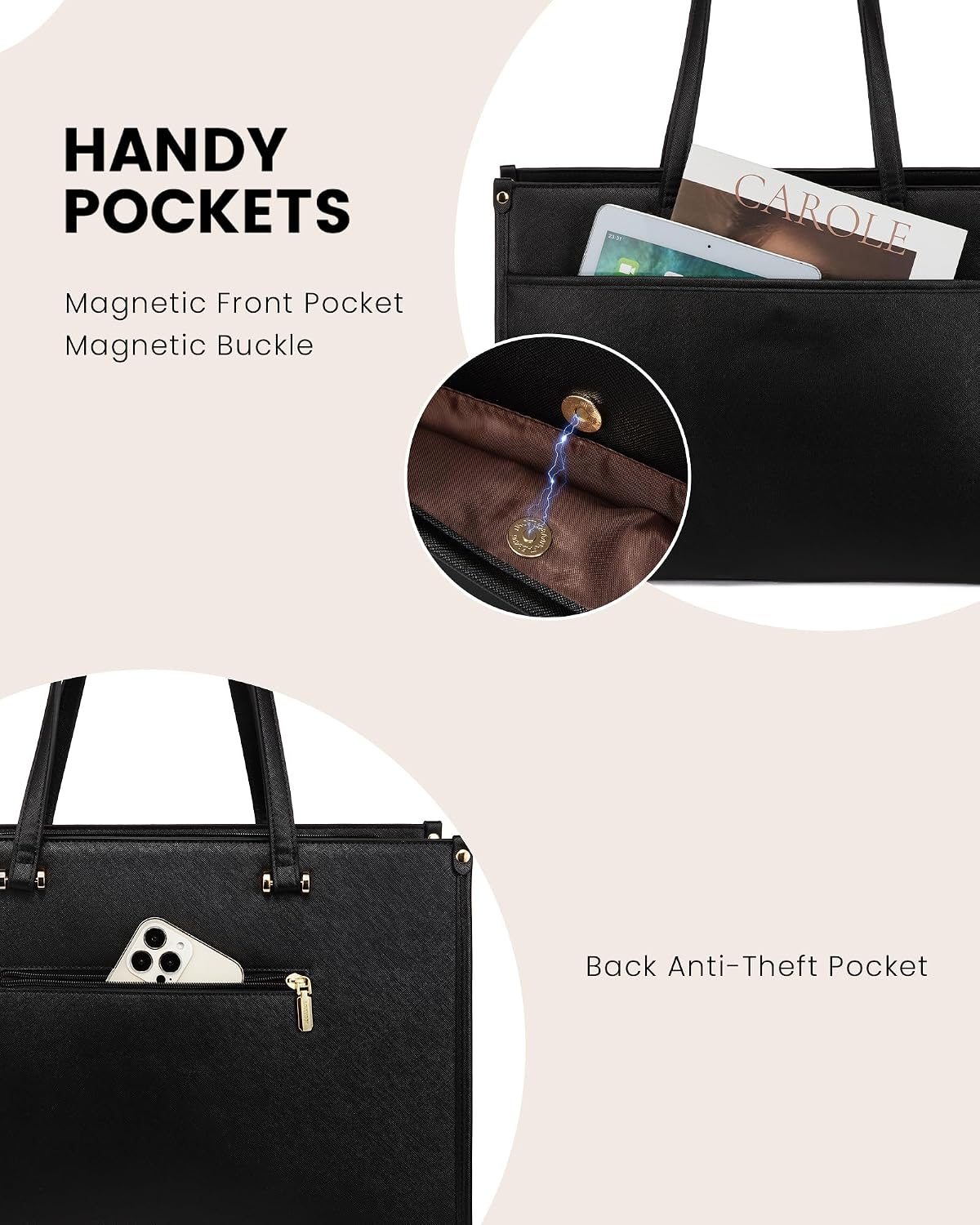 LOVEVOOK Laptop Bag for Women, 17.3'' Laptop Tote Purse 2-in-1 Professional Work Bag Business Briefcase with Clutch Purse, Waterproof Leather Computer Handbag for Teacher Office Travel