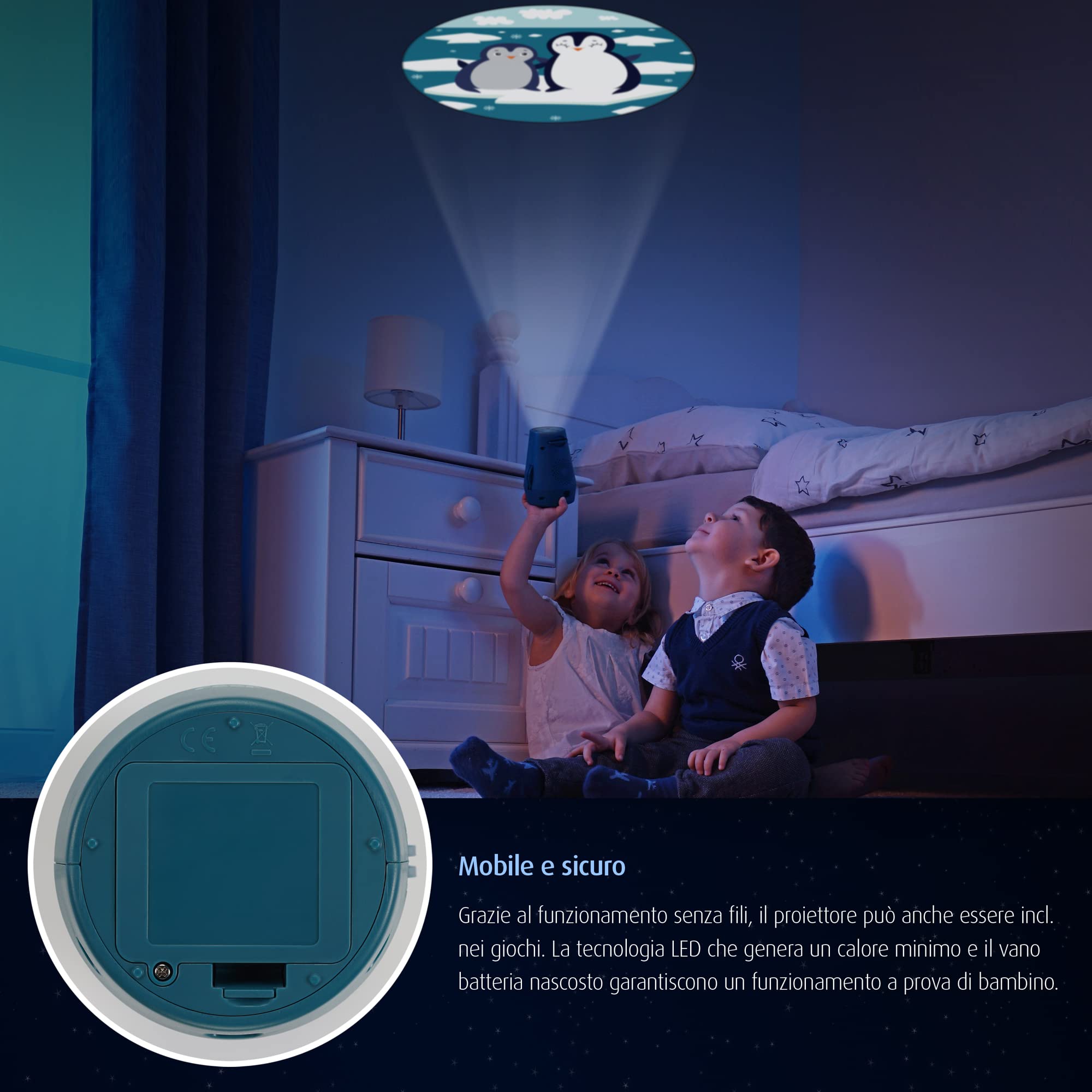 reer DreamBeam - Luce notturna con 24 immagini diverse, crea paesaggi da sogno su soffitto e parete, colore: Bianco
