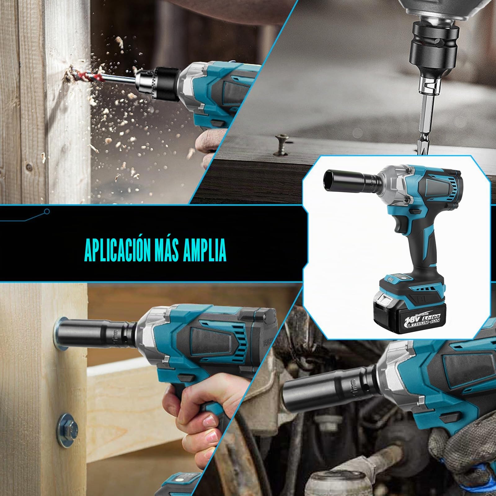 Atornillador de impacto de 700 Nm con batería para Makita 18 V (sin batería), llave de 1/2 pulgada sin escobillas con 6 tuercas y luz LED
