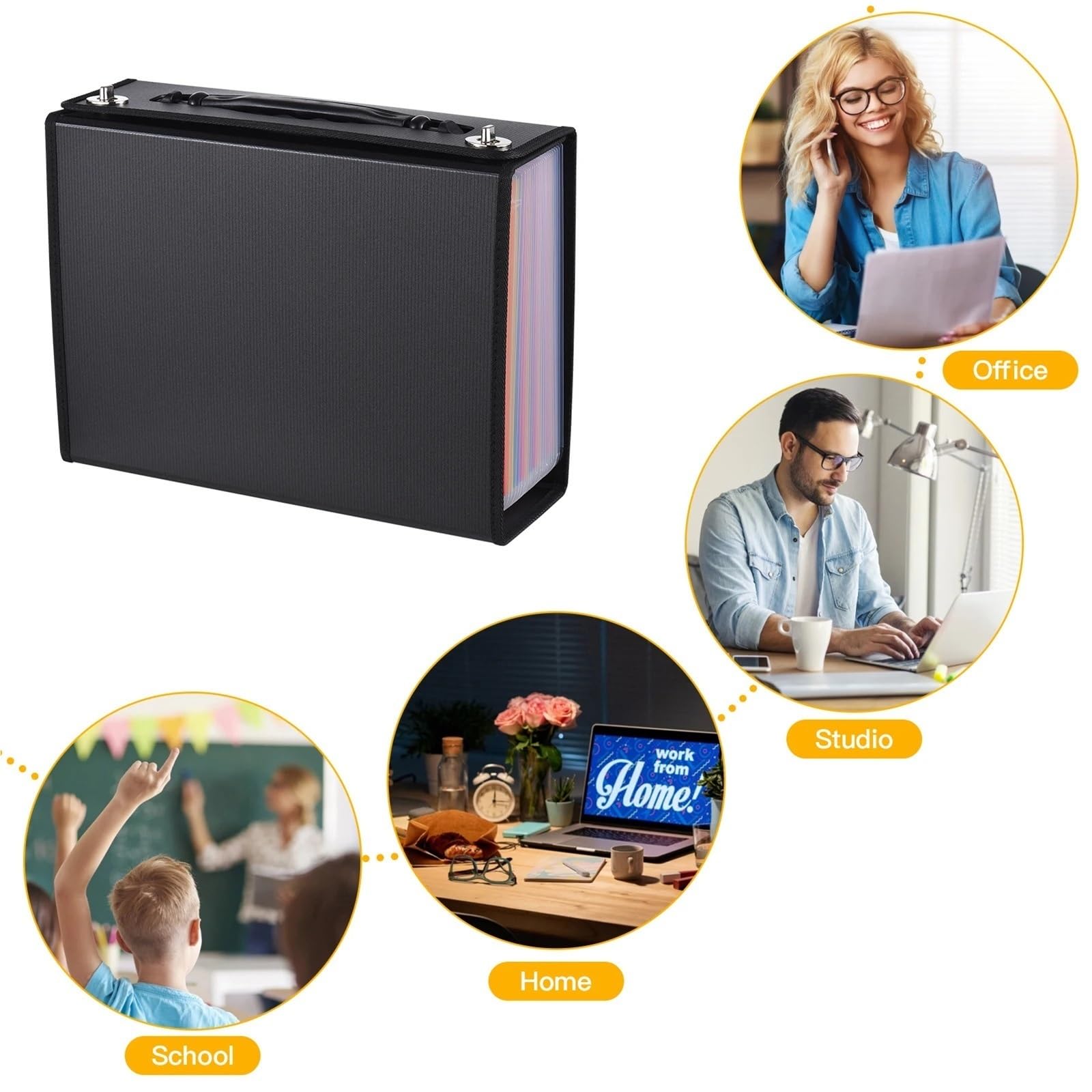 Organisateur de dossiers en accordéon 24 poches, étui extensible A4(Black)