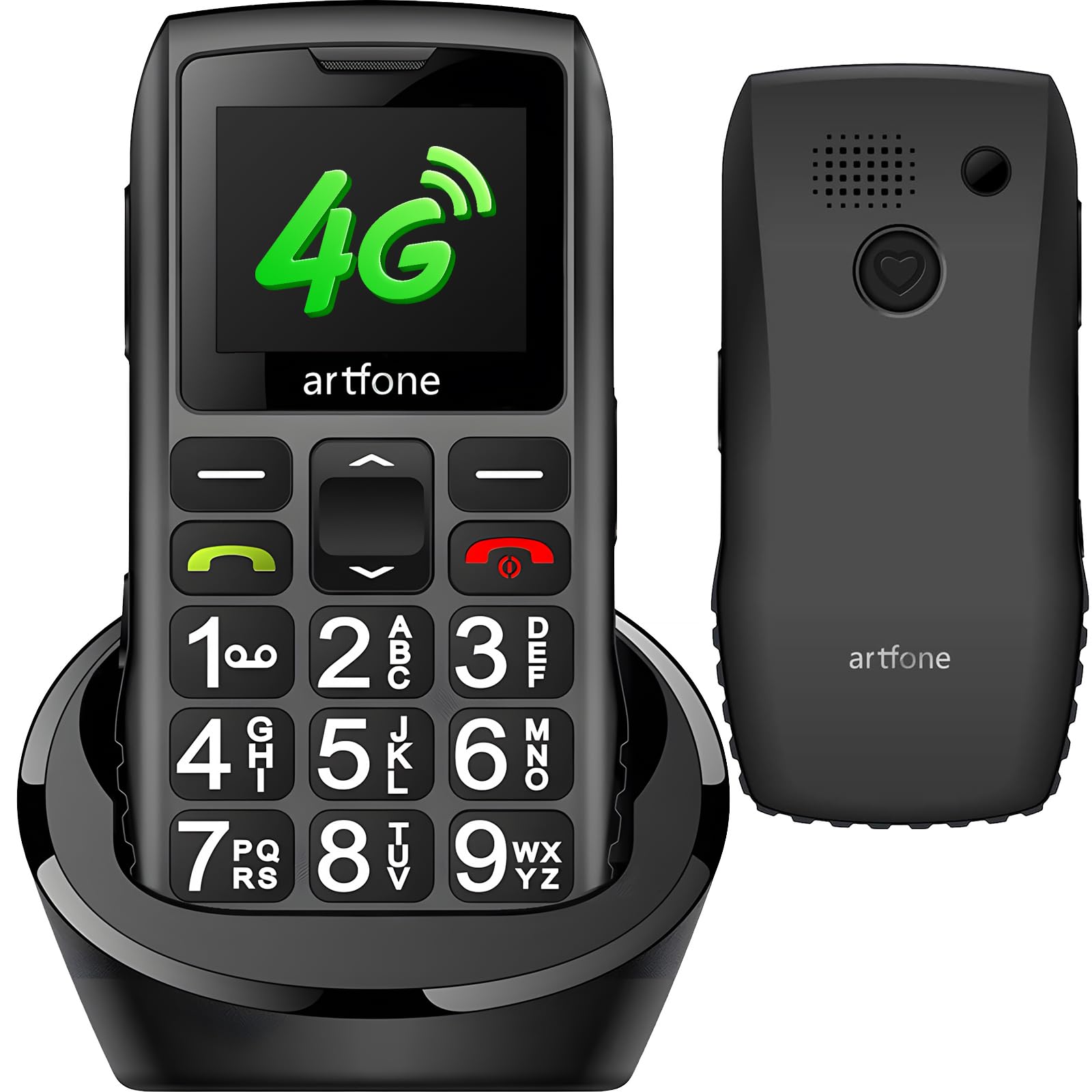 artfone 4G seniorenhandy ohne vertrag, Handy für senioren, Taschenlampe, Großer Lautstärkeregler, SIM mit Notruftaste, USB-C, 1800 mAh Akku & 1,77 Zoll Display