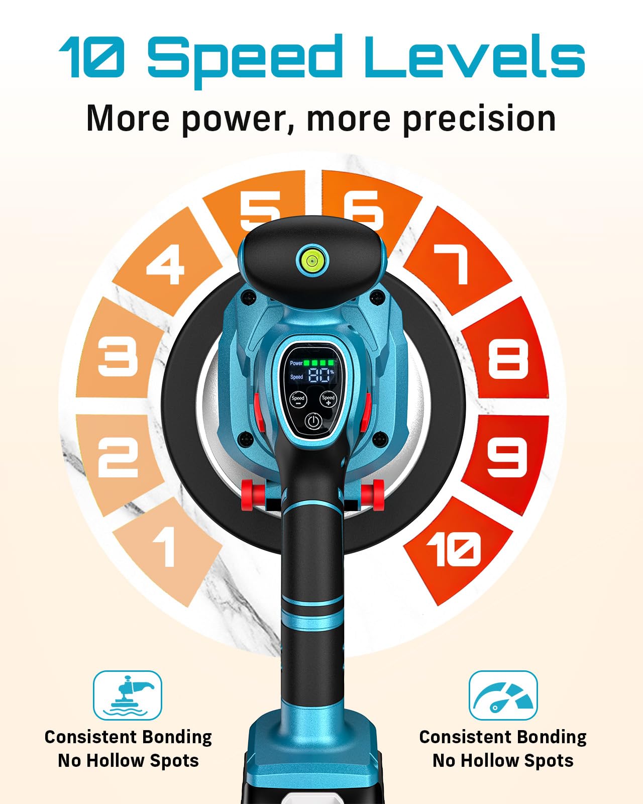 SEESII CX76 Fliesenrüttler, Kabelloses Vibrationsgerät mit 2x2000mAh Batterien, 145mm Saugkraft, 10 Stufige Einstellung für Profis und Heimwerker