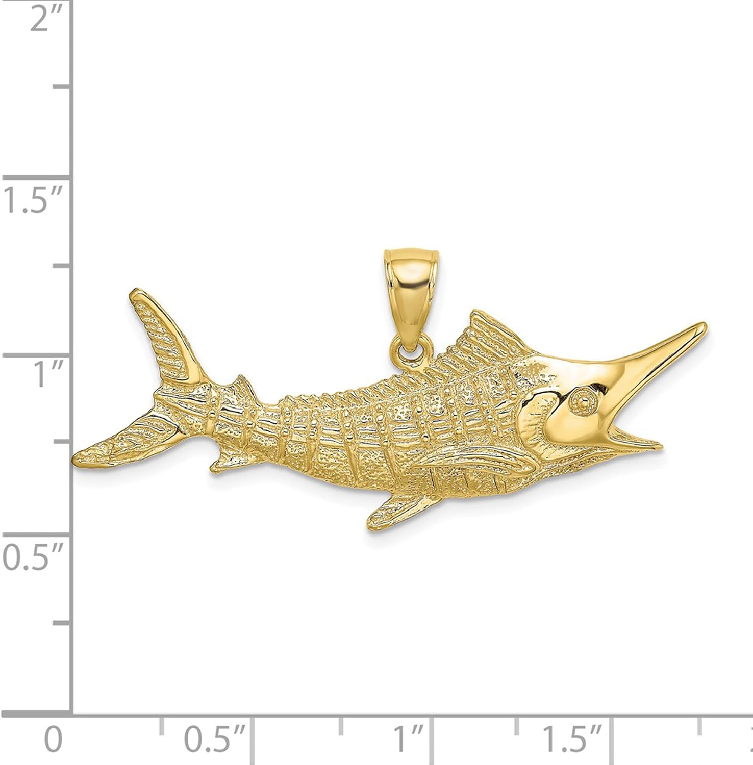 DEWBERRY 10K Yellow Gold 2-D Textured Marlin Fish Pendant (Weight : 3.28gm, Length : 17.6mm, Width : 45.2mm)
