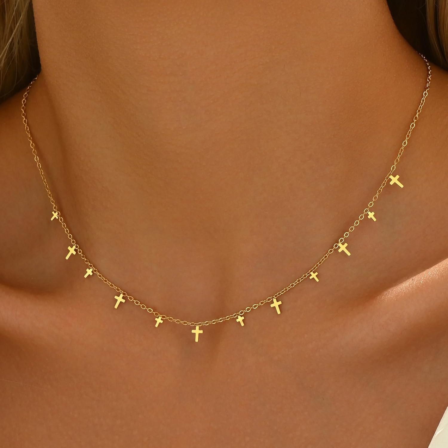 18K Gold Plated Star Cross Heart Charm Choker Necklace for Women Dainty Layered Lip Chain Necklace Stainless Steel Trendy Jewelry Christmas Gifts - Image 4