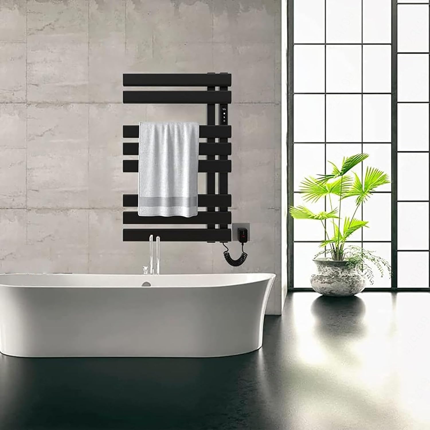 Electric Towel Warmer, Electric Towel Rail with Timer,LED Display,Constant Temperature Control, Hot Towel Warmer Wall Mounted Plug-in/Hardwired,A-Black (B Black)