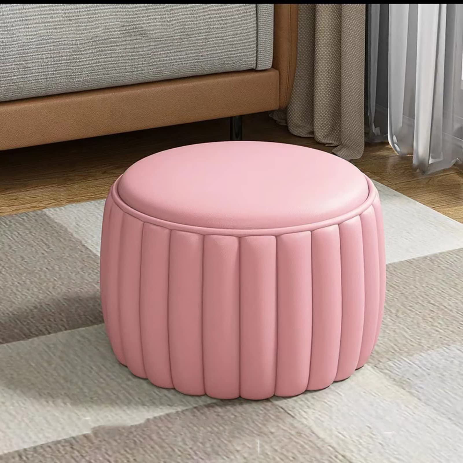 Ottoman en Cuir capitonné Rond, Tabouret de vanité haut de gamme